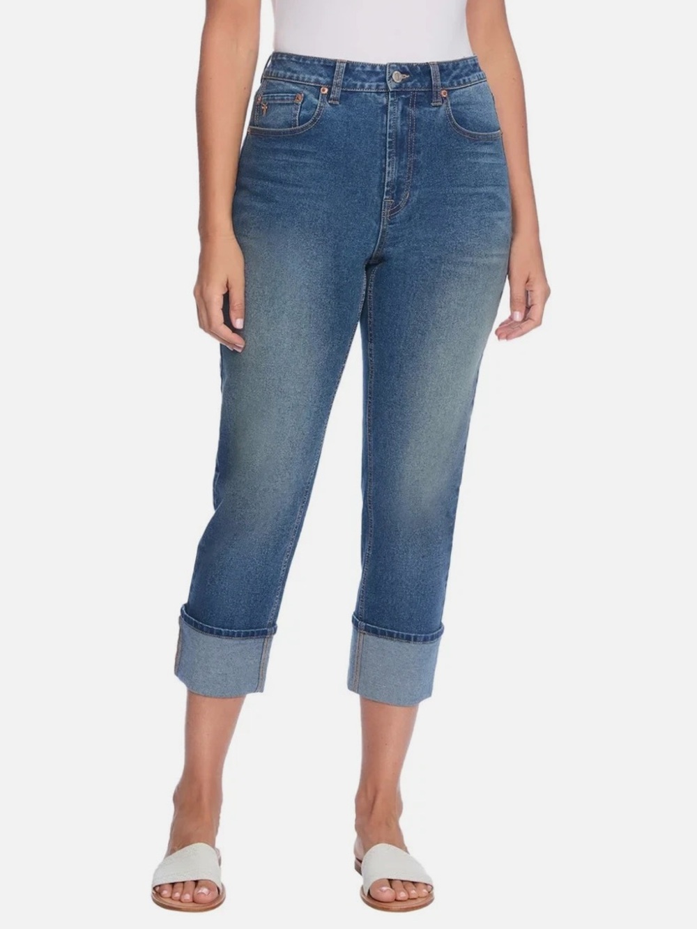 Frye Womens 12 Dark Denim Blue Jeans Wide Leg Cuffed Relaxed Stretch High Waist